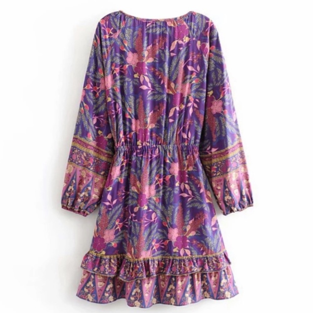 SOLD OUT Boho Purple Wisteria Long Sleeve Ruffled Dress - Picture 9 of 15